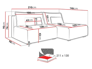 Lorynn 3-sits Bäddsoffa med divan - grå - Möbler - Soffa - Bäddsoffa