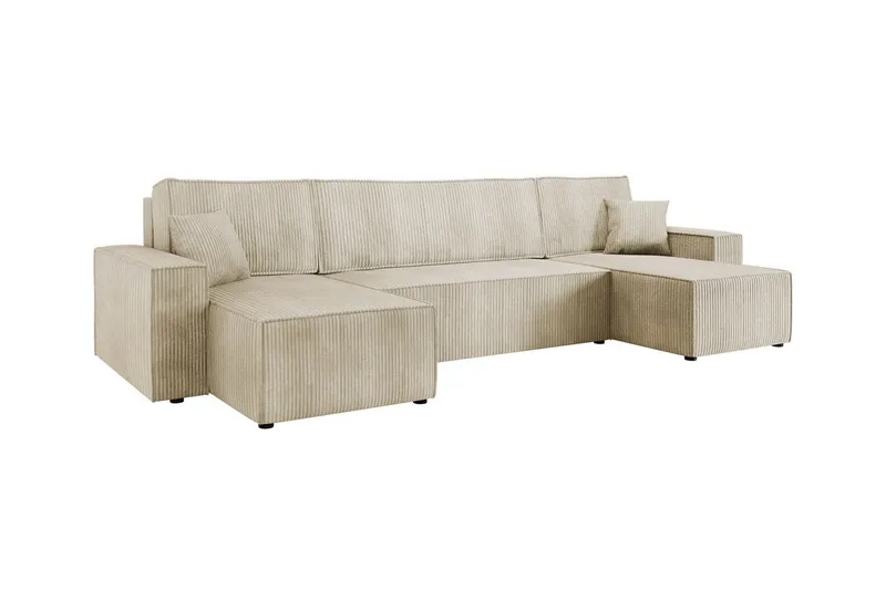 Magston 4-sits Hörnbäddsoffa 130x266 cm med Förvaring i Manchestertyg, Beige