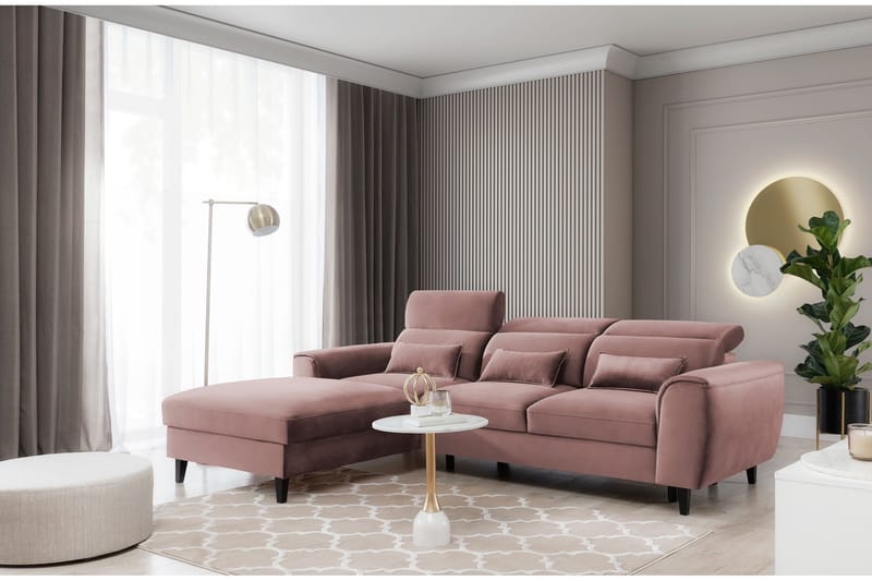 Manni 3-sits Bäddsoffa m. Divan med Förvaring, Rosa