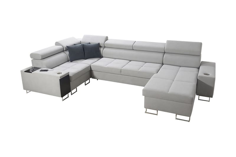 Morenia 4-sits Högervänd Bäddsoffa 127x258 cm med Förvaring i Sammet, Ljusgrå