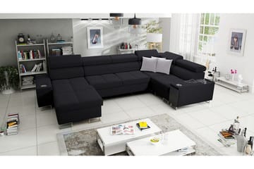 Morenia 4-sits Vänstervänd Bäddsoffa 127x284 cm med Förvaring i Tyg - Svart - Möbler - Soffa - Bäddsoffa