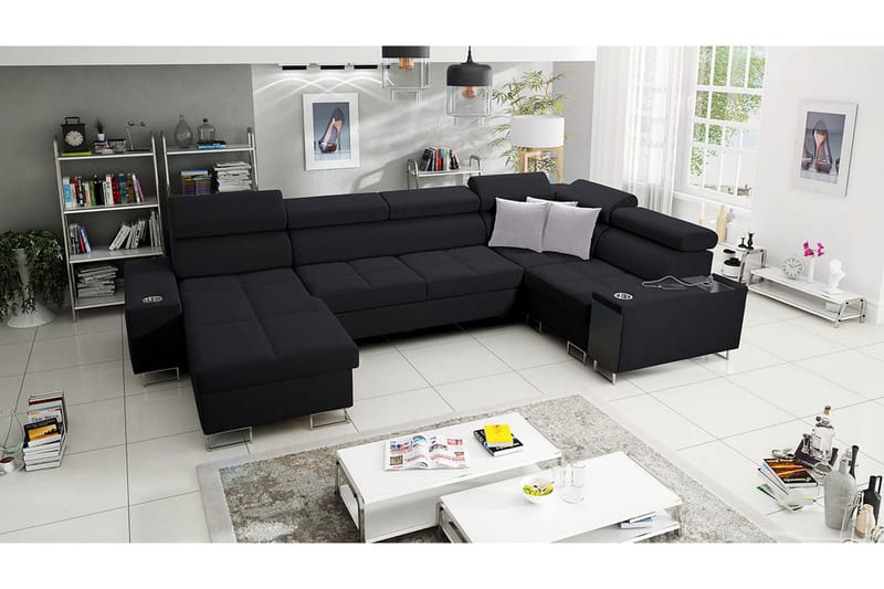 Morenia 4-sits Vänstervänd Bäddsoffa 127x284 cm med Förvaring i Tyg - Svart - Möbler - Soffa - Bäddsoffa