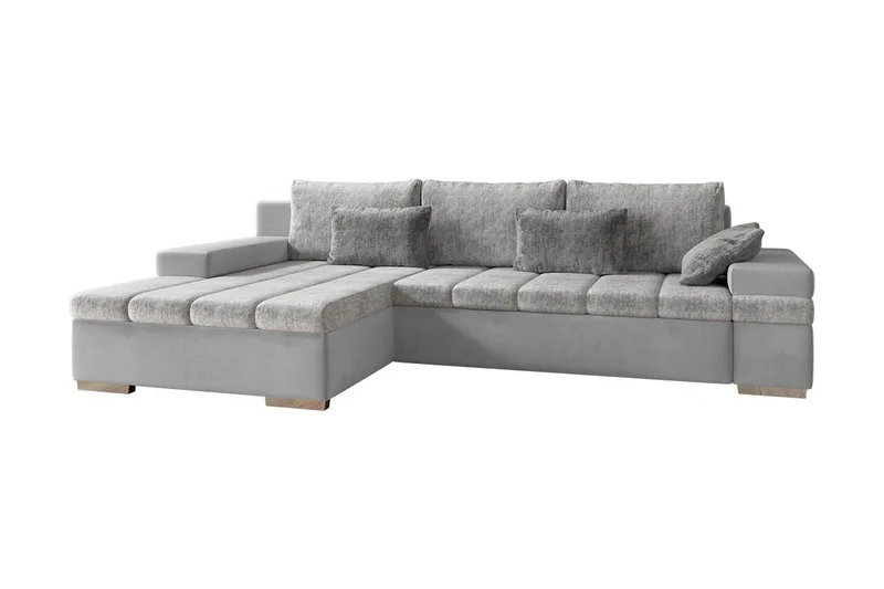 Naoma 3-sits Bäddsoffa med Divan L-formad Vänster med Förvar, Sammet/Grå