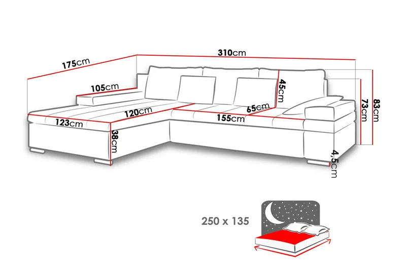 Naoma 3-sits Bäddsoffa med Divan L-formad Vänster med Förvar - Sammet/Grå - Möbler - Soffa - Bäddsoffa
