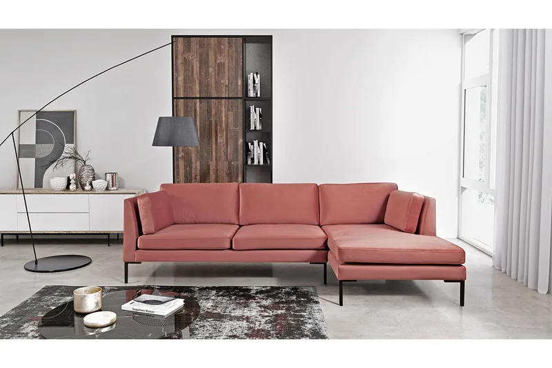 Ocean 3-sits Hörnbäddsoffa Vänster med Divan i Sammet - Rosa - Möbler - Soffa - Bäddsoffa