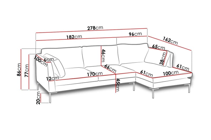 Ocean 3-sits Hörnbäddsoffa Vänster med Divan i Sammet - Rosa - Möbler - Soffa - Bäddsoffa
