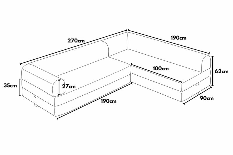 Pento L-formad Ribbad Hörnbäddsoffa 190x280 cm i Tyg - Terrakotta - Möbler - Soffa - Bäddsoffa