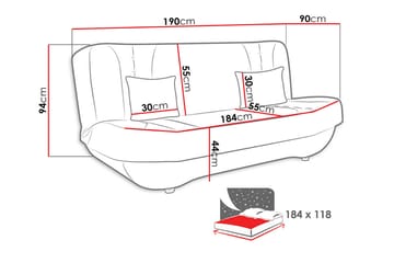 Pinto 3-sits Rektangulär Bäddsoffa i Tyg - Röd|Svart - Möbler - Soffa - Bäddsoffa