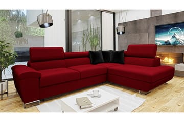 Reginia 4-sits Höger Hörnbäddsoffa 125x195 cm med Förvaring i Sammet - Röd - Möbler - Soffa - Bäddsoffa