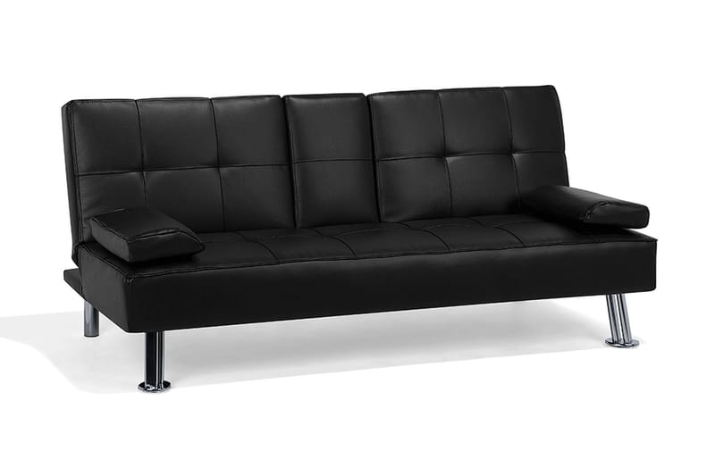 Roxen 3-sits Tuftad Bäddsoffa 168 cm i Konstläder med Metallben, Svart
