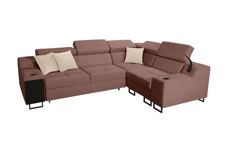 Seginus Hörnbäddsoffa 4-sits 210x127, Rosa