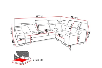 Seginus Hörnbäddsoffa 4-sits 210x127 - Svart - Möbler - Soffa - Bäddsoffa