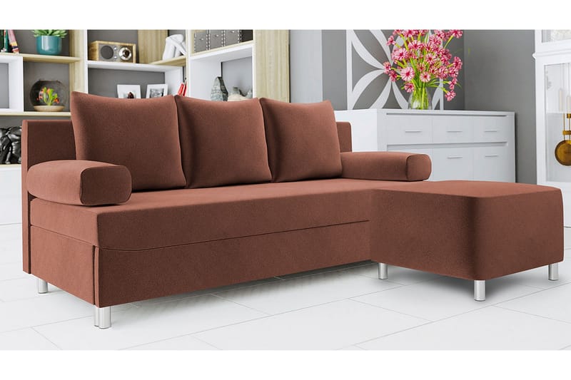 Skatteg 3-sits Bäddsoffa med Fotpall i Plysch - Brun - Möbler - Soffa - Bäddsoffa