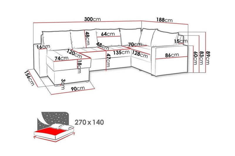Staffin 4-sits Hörnbäddsoffa Dark grey/Light grey - Möbler - Soffa - Bäddsoffa