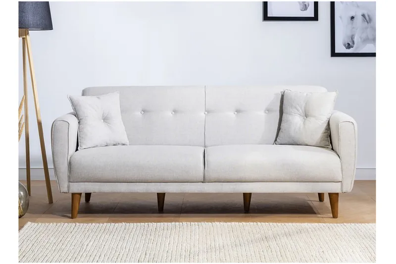 Tamatha 3-sits Bäddsoffa med Divan i Tyg med Träben - Ljusgrå - Möbler - Soffa - Bäddsoffa