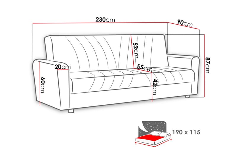 Torskudden Längsbäddad Bäddsoffa 115x190 cm med Förvaring i Tyg - Grå - Möbler - Soffa - Bäddsoffa