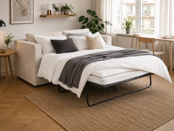 Travstad 3-sits Bäddsoffa med HVILA Bäddmadrass 140x200 cm Latex med Tvättbar klädsel - Beige - Möbler - Soffa - Bäddsoffa