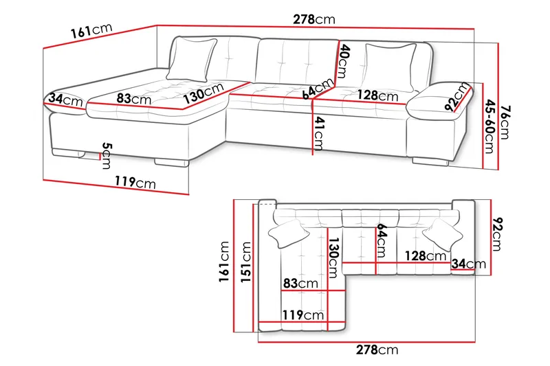 Vananda Soffa med Divan 3-sits - Orange - Möbler - Soffa - Bäddsoffa - Bäddsoffa divan