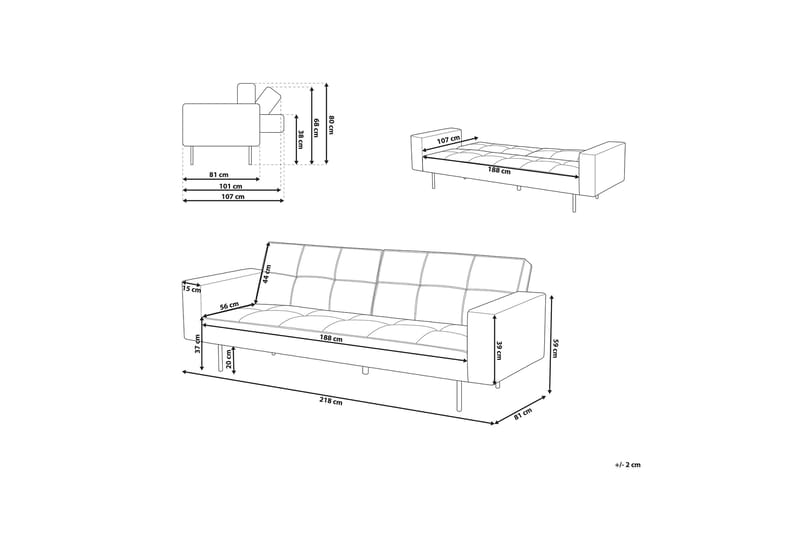 Visnes Bäddsoffa 218 cm - Grå - Möbler - Soffa - Bäddsoffa