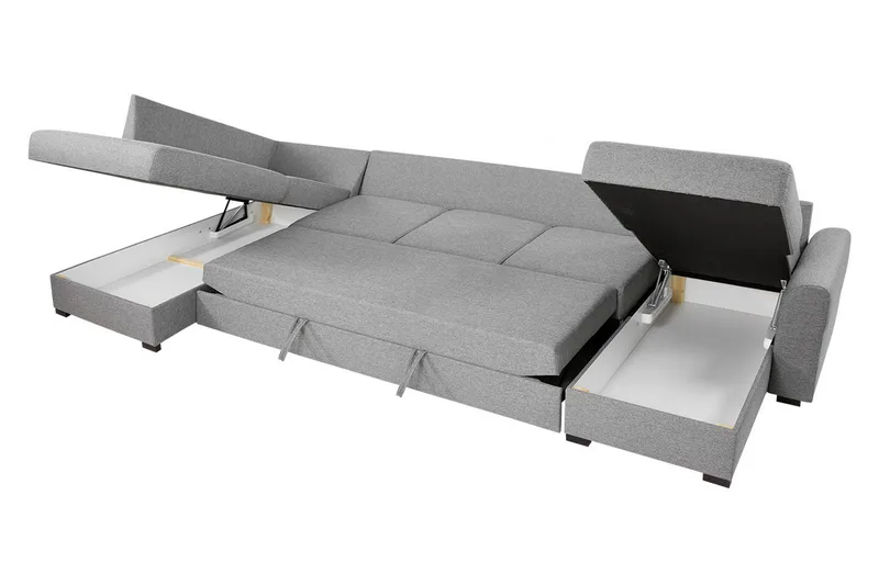 Wilma Bäddbar Längsbäddad Bäddsoffa 141x340 cm med Förvaring i Tyg - Grå - Möbler - Soffa - Bäddsoffa