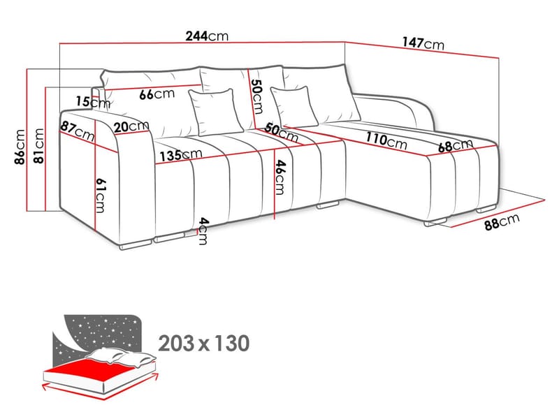 Zulueta 3-sits Bäddsoffa med divan - Lambi 08 (beige) - Möbler - Soffa - Bäddsoffa