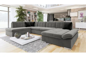 Zumar Höger U-formad Bäddsoffa 128x302 cm med Förvaring i Tyg - Grå - Möbler - Soffa - Bäddsoffa