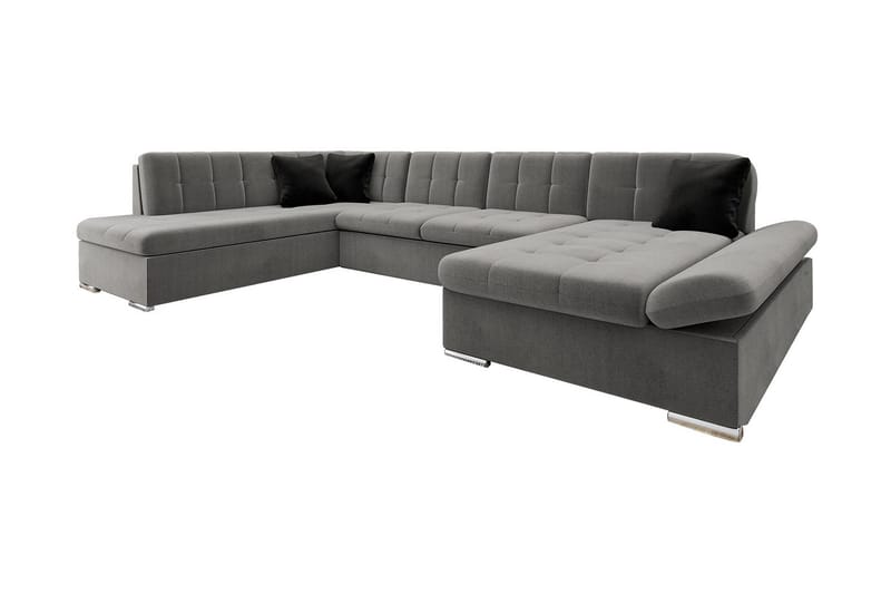 Zumar Höger U-formad Bäddsoffa 128x302 cm med Förvaring i Tyg, Grå