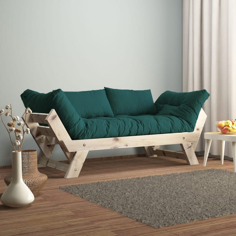 Zylar 2-sits Fällbar Bäddsoffa i Tyg med Träram, Grön|Beige