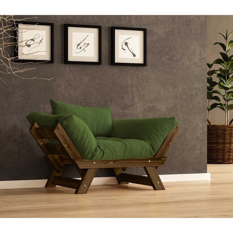 Zylar 2-sits Fällbar Bäddsoffa med Träram 75x140 cm i Linne, Grön