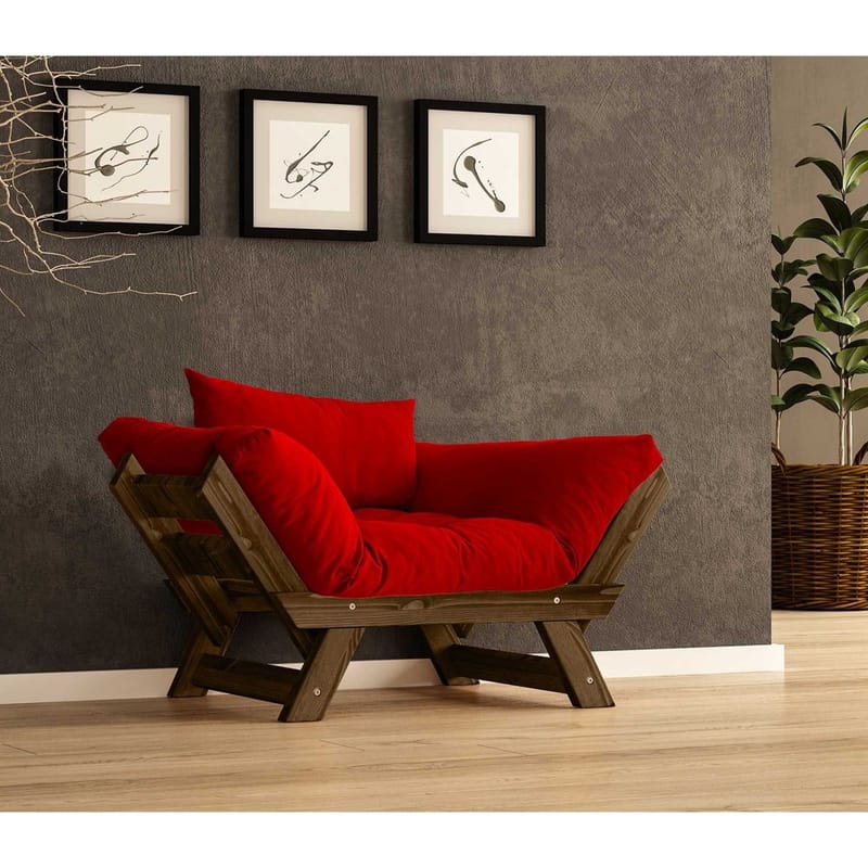 Zylar 2-sits Fällbar Bäddsoffa med Träram 75x140 cm i Linne, Röd