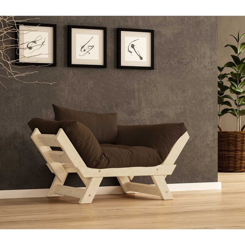 Zylar 2-sits Längsbäddad Bäddsoffa med Träram 75x140 cm i Linne, Brun|Natur