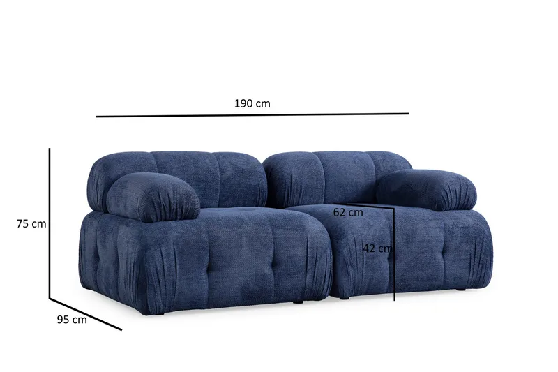 Belgin Bubblig Soffa 2-sits med fasta armstöd - Blå - Möbler - Soffa - Modulsoffor - Komplett modulsoffa