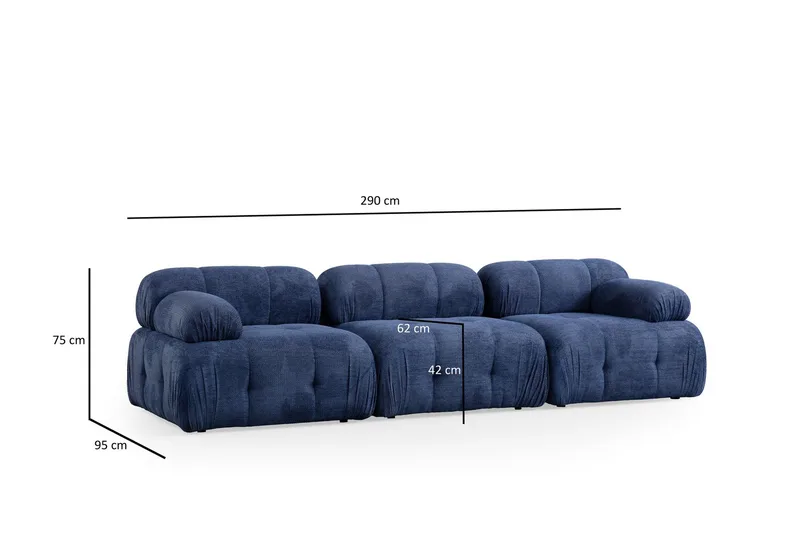 Belgin Bubblig Soffa 3-sits med fasta armstöd - Blå - Möbler - Soffa - Modulsoffor - Komplett modulsoffa