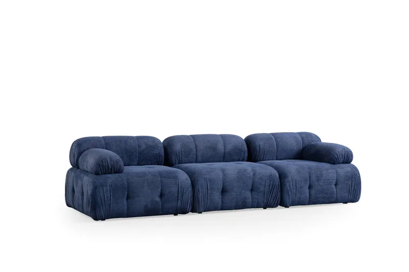 Belgin Bubblig Soffa 3-sits med fasta armstöd, Blå