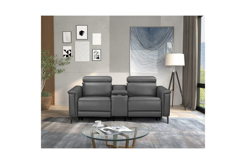 Lund 2-sits Reclinersoffa med Förvaring i Konstläder - Grå - Möbler - Soffa - Biosoffa & reclinersoffa - 2 sits biosoffa & reclinersoffa