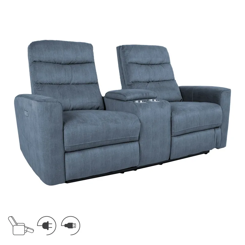 Reclinersoffa Darvi 2-sits med elektrisk mekanism, blå