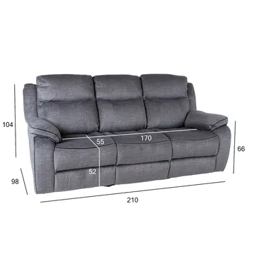 Reclinersoffa Iskmar 3-sits med manuell mekanism - Grå - Möbler - Soffa - Biosoffa & reclinersoffa - 3 sits biosoffa & reclinersoffa