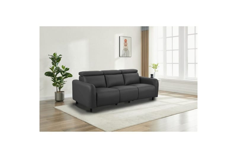 Reclinersoffa utan hörn Loft24 Soffa 3-sits Loft24 Skaane med 2 manuella vilstolar Grey Artificial leather - Möbler - Soffa - Biosoffa & reclinersoffa
