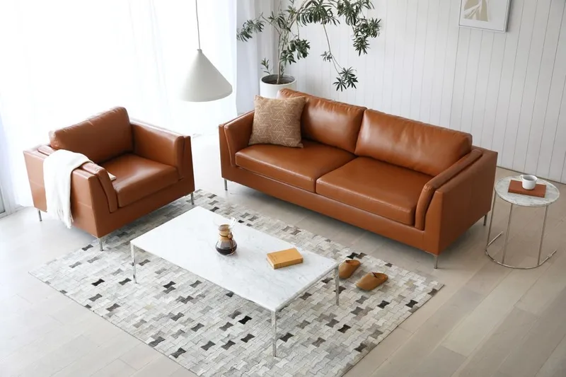 Cansas 3-sits soffa brunt konstläder - 200 cm lång - Cognac matt - Möbler - Soffa - Skinnsoffor