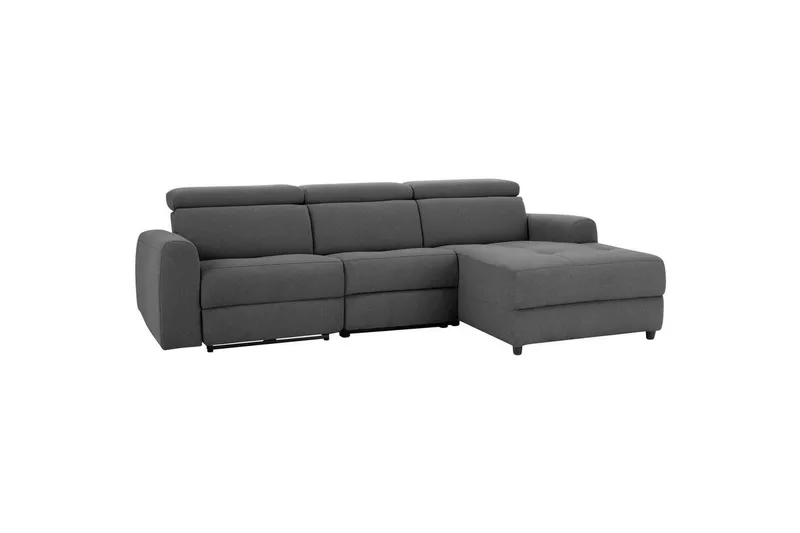 Capena 3-sits Högervänd L-formad Hörnsoffa 275 cm med Recliner i Tyg, Grå