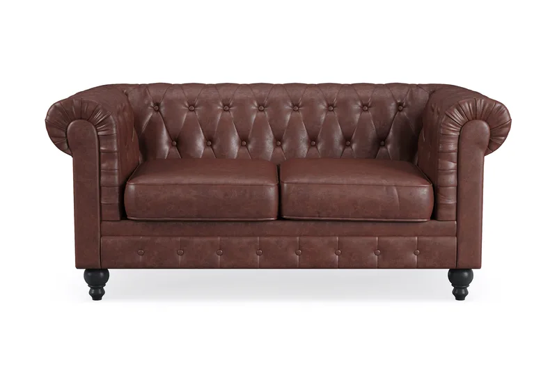 Chesterfield Lyx 2-sits Djup soffa konstläder, Mörkbrun