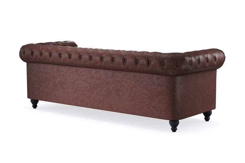 Chesterfield Lyx 3-sits Djup soffa konstläder - Mörkbrun - Möbler - Soffa - Chesterfield soffa