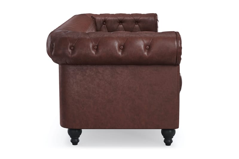 Chesterfield Lyx 3-sits Djup soffa konstläder - Mörkbrun - Möbler - Soffa - Chesterfield soffa