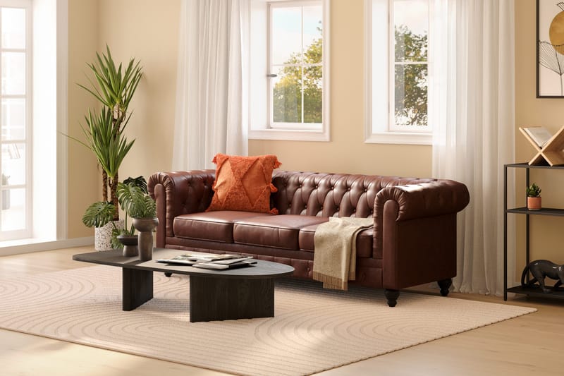 Chesterfield Lyx 3-sits Djup soffa konstläder - Mörkbrun - Möbler - Soffa - Chesterfield soffa
