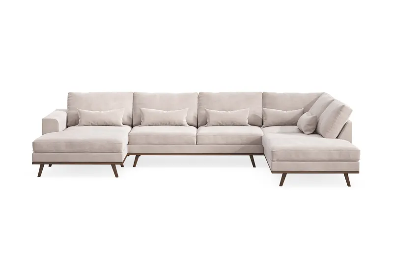 Copenhagen 5-sits Högervänd U-formad Large Soffa med Divan och Schäslong i Sammet, Beige