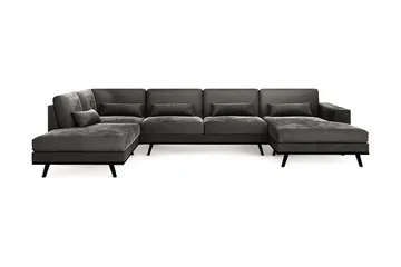 Copenhagen 5-sits Vänstervänd U-formad Soffa med Divan och Schäslong + Fotpall i Sammet - Mörkgrå - Möbler - Soffa - U-soffa