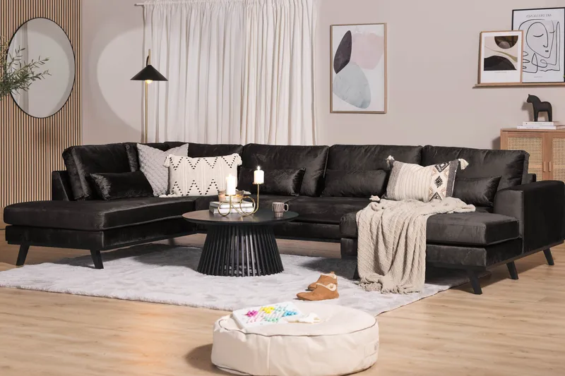 Copenhagen 5-sits Vänstervänd U-formad Soffa med Divan och Schäslong + Fotpall i Sammet - Mörkgrå - Möbler - Soffa - U-soffa