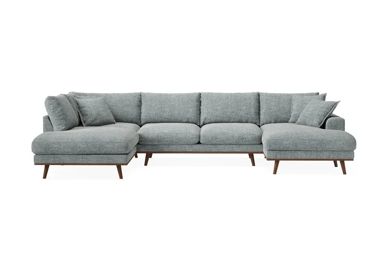 Copenhagen Premium 5-sits Vänstervänd U-formad Djup Soffa med Divan och Schäslong i Chenille, Grå/Blå