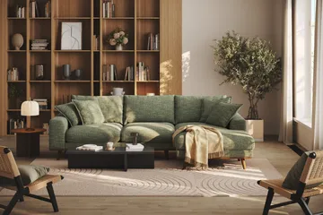 Copenhagen Premium 4-sits Högervänd L-formad Djup Divansoffa i Chenille - Grön - Möbler - Soffa - Divansoffor & schäslongsoffa