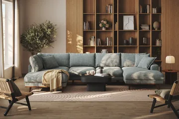 Copenhagen Premium 5-sits Vänstervänd U-formad Djup Soffa med Divan och Schäslong i Chenille - Grå/Blå - Möbler - Soffa - U-soffa